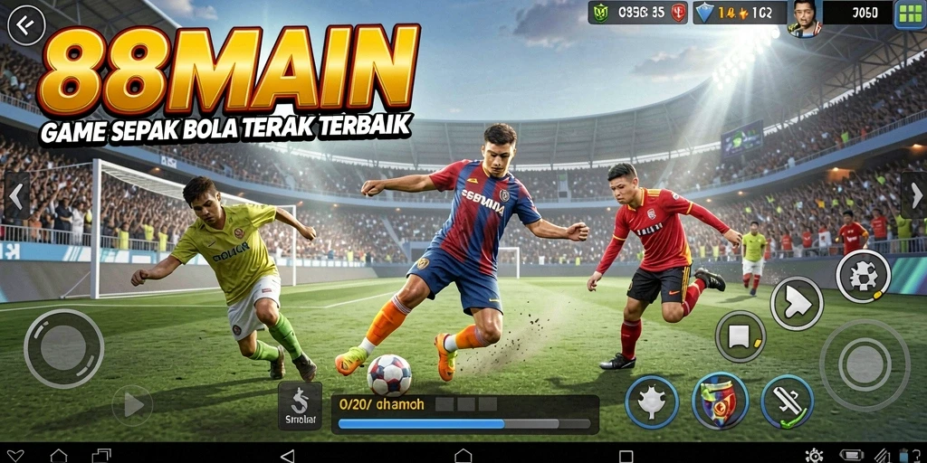 Screenshot gameplay 88MAIN saat pertandingan sepak bola yang intens.
