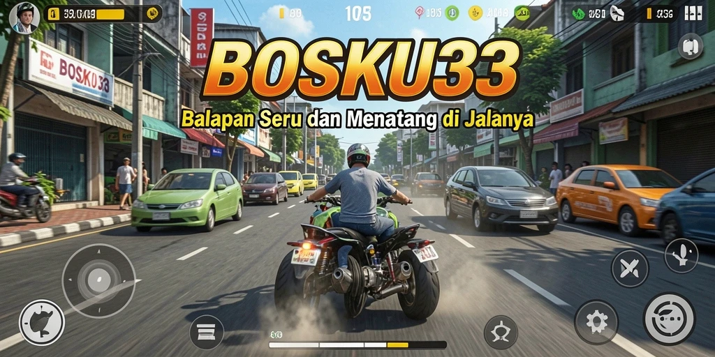 Tampilan seru gameplay Racing BOSKU33 dengan balapan mendebarkan.