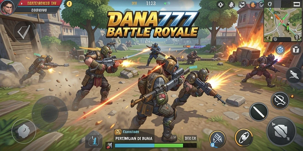 Screenshot gameplay DANA777 menampilkan aksi pertempuran seru di tengah peta.
