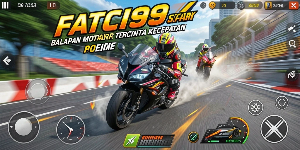 Screenshot gameplay <strong>FATCI99</strong> menampilkan aksi balapan motor yang mendebarkan.
