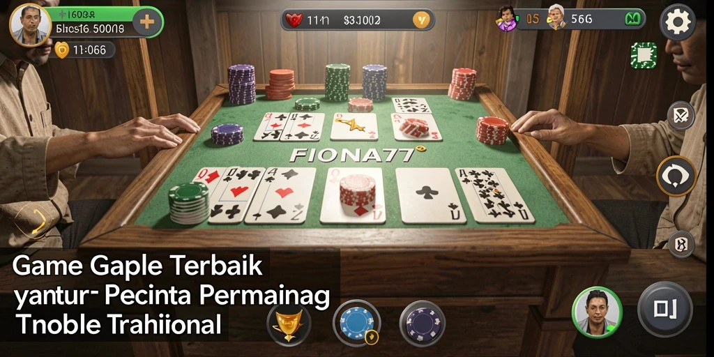 Tangkapan layar FIONA77 yang menunjukkan gameplay Gaple yang seru.
