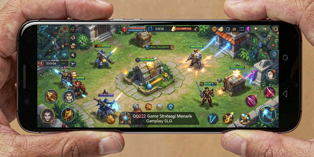 Tangkapan layar gameplay QQ222 yang menampilkan strategi dan pertempuran.